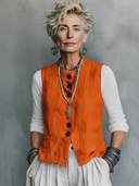 Women's Casual Vintage Cotton-Linen Single-Breasted Vest ZMZ1658F0ZYY