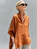 Women's Premium Minimalist Cotton-Linen V-Neck Long-Sleeve Shirt ZMZ0893G0ZYY