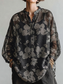 Women's Classic Casual Henley Neck And Lantern Sleeves Loose-Fit Jacquard Shirt (Includes Camisole)ZMZ3089G1ZYY