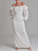 Women's Premium Weddings And Parties Chiffon Off-Shoulder Lantern-Sleeve Maxi Dress ZMZ3041D3ZYY