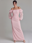 Women's Premium Weddings And Parties Chiffon Off-Shoulder Lantern-Sleeve Maxi Dress ZMZ3041D3ZYY