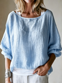 Women's Retro Casual Cotton Linen Round Neck Loose Pullover Shirt ZMZ2939E4ZJY
