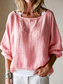 Women's Retro Casual Cotton Linen Round Neck Loose Pullover Shirt ZMZ2939E4ZJY