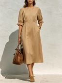 Women's Casual Solid-Color Cotton Short-Sleeve Midi Dress ZMZ0491F3XT