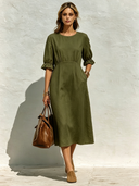 Women's Casual Solid-Color Cotton Short-Sleeve Midi Dress ZMZ0491F3XT