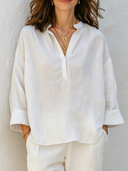 Women's Cotton Linen Stand Collar Button Long Sleeve Solid Color Shirt ZMZ0432F5XT