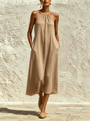 Women's Solid-Color Halter-Neck Chiffon Midi Dress ZMZ0860F7XT