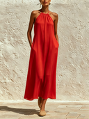 Women's Solid-Color Halter-Neck Chiffon Midi Dress ZMZ0860F7XT