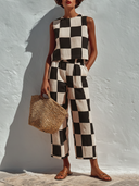 Women's Checkerboard Print Top And Trousers Two-Piece Set ZMZ1765F9XT