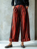 Women's Classic Casual Irregular Stripe Print Cotton-Linen Wide-Leg Pants ZMZ0264G5ZYY