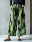 Women's Classic Casual Irregular Stripe Print Cotton-Linen Wide-Leg Pants ZMZ0264G5ZYY