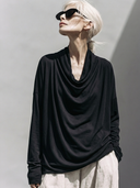 Women's Premium Minimalist Casual Slub Cotton Cowl-Neck Long-Sleeve T-Shirt ZMZ2306G3ZYY