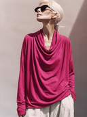 Women's Premium Minimalist Casual Slub Cotton Cowl-Neck Long-Sleeve T-Shirt ZMZ2306G3ZYY