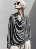 Women's Premium Minimalist Casual Slub Cotton Cowl-Neck Long-Sleeve T-Shirt ZMZ2306G3ZYY