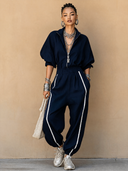 Women's Vintage Cotton Long-Sleeve Elastic-Waist Jumpsuit ZMZ3133G9SWL