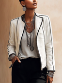 Women's Classic And Stylish Grey-white Faux Suede Color-blocked Zip-up Jacket ZMZ1063H8SWL