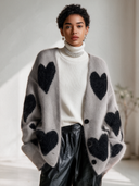 Women's Classic Casual Loose-Fit Heart Jacquard Single-Breasted Knit Cardigan ZMZ2974I3ZYY