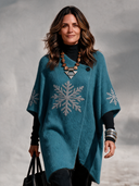 Women’s American Retro Casual Style Knit Cardigan With Black Snowflake Pattern And Asymmetric Button Front ZMZ2155J5ZYY