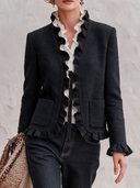 Women's Retro Textured Ruffled Hem Short Jacket ZMZ2676J1XT