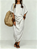 Women's Vintage Cotton-Linen Round-Neck Short-Sleeve Maxi Dress ZMZ0279E8XT