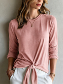 Women's Classic Casual Slub Cotton Long-Sleeve Crew Neck T-Shirt ZMZ0244G3ZYY