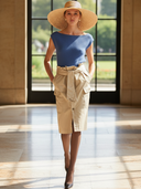 Women's High-end Commuter Style Knit T-shirt And Cotton Blend Skirt Set ZMZ1251B2K