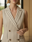 Women's Minimalist Commuter Style Double-breasted Cotton And Linen Blend Long Dress ZMZ2714A0K