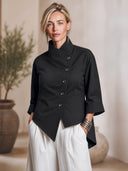 Women's Vintage-Style Casual Twill Stand Collar And Asymmetric Front Closure Jacket ZMZ2146H4ZYY