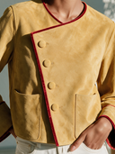 Women's Retro Elegant Casual Faux Suede Single-Breasted Jacket With Asymmetrical Placket ZMZ0215I7ZYY