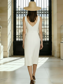 Women's French Elegant Clean Fit Cotton Linen Deep V Sleeveless Dress ZMZ2783B6P