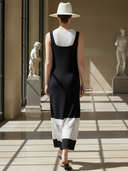 Women's High-end Old-money Style Knitted Black And White Color-blocked Sleeveless Maxi Dress ZMZ2891B6K