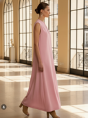 Women's Premium Minimalist Pure Cotton Pink Sleeveless Maxi Dress ZMZ0543B8K