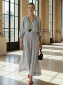 Women's Minimalist Commuter Tencel cotton Long-sleeved Maxi Dress ZMZ1040B7K