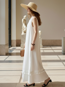 Women's High-end Old-money Style Cotton And Linen Woven Ribbon Tassel Sleeveless Maxi Dress ZMZ2761B7K