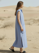 Women's Casual Cotton And Linen Blend Henley Neck Maxi Dress ZMZ2178A2K