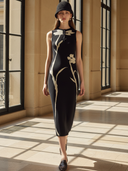 Women's High-end Old-money Style Knitted Henley Collar Sleeveless Midi Dress ZMZ2741B0K