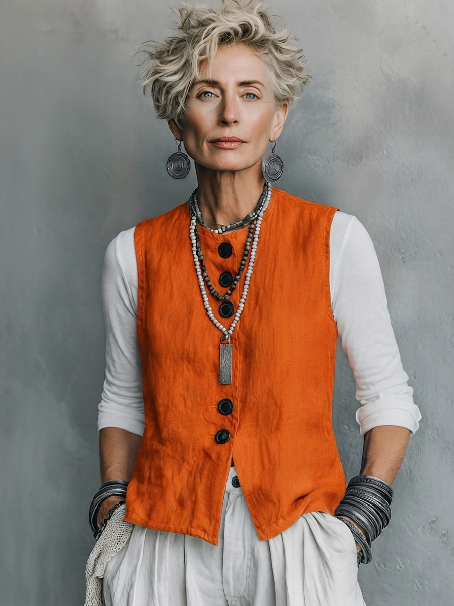 Women's Casual Vintage Cotton-Linen Single-Breasted Vest