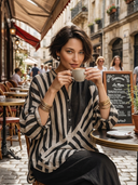 Women's Classic Casual Striped Print Cotton-linen Blend Loose-Fit Long-Sleeve Henley Shirt ZMZ0253G8ZYY