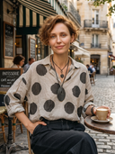 Women's Vintage Casual Cotton-Linen Polka-Dot V-Neck Long-Sleeve Shirt ZMZ0776G7ZYY