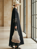 Women's High-end Old-money Style Pure Cotton Embroidered Henley Collar Long-sleeved Maxi Dress ZMZ1289B4K