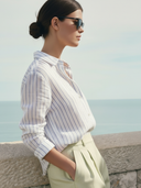 Women's Italian-style Romantic Cotton And Linen Striped Long-sleeved Shirt ZMZ3052A6K