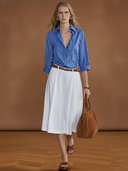 Women's American Retro Tencel Blend Shirt And Skirt Set (belt Not Included) ZMZ2886A8K