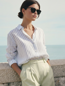 Women's Italian-style Romantic Cotton And Linen Striped Long-sleeved Shirt ZMZ3052A6K