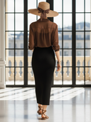 Women's Old Money Style Chiffon Tie-front Long-sleeved Blouse And Fitted Knit Slip Dress Set ZMZ2883B1U