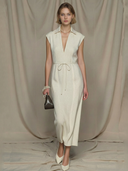 Women's Minimalist And Elegant Cotton And Linen Blend Sleeveless Maxi Dress ZMZ2745A5K