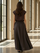 Women's French-style Elegant Linen Blend Embroidered T-shirt And Skirt Set ZMZ2981A8K