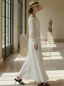 Women's High-End French Style Pure Cotton Off-Shoulder Long-Sleeved Maxi Dress ZMZ1492B0K