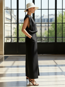 Women's High-end Old-money Style Lyocell Blend V-neck Sleeveless Maxi Dress ZMZ2812B1K