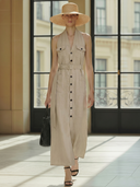 Women's High-end Old-money Style Cotton And Linen Blend Sleeveless Slim-fit Maxi Dress ZMZ2618B1K