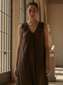 Women's Minimalist Elegant Pure Cotton V-neck Sleeveless Loose Maxi Dress ZMZ0366B0K